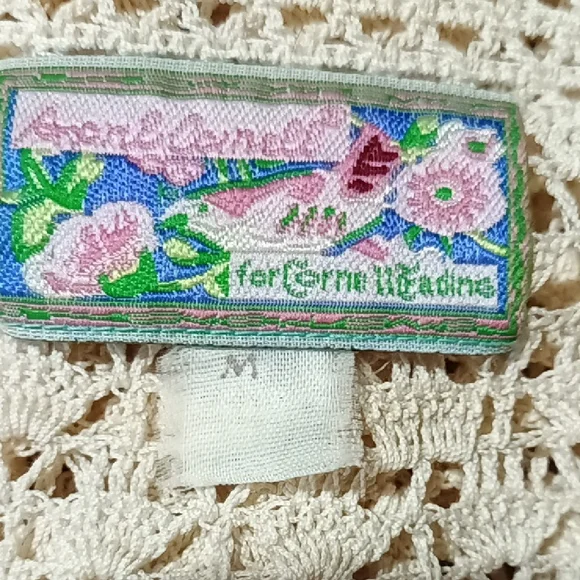 Cream Knit Button-Up Cardigan Crochet Grannyknit Cottagecore Vintage Medium - Picture 7 of 8